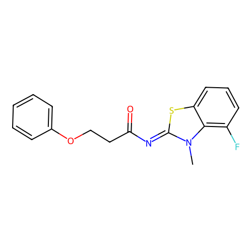 N-(4-fluoro-3-methyl-1,3-benzothiazol-2-ylidene)-3-phenoxypropanamide structure
