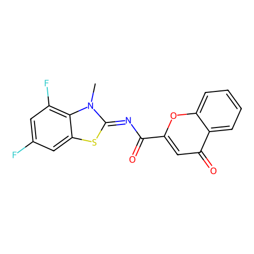 N-(4,6-difluoro-3-methyl-1,3-benzothiazol-2-ylidene)-4-oxochromene-2-carboxamide structure