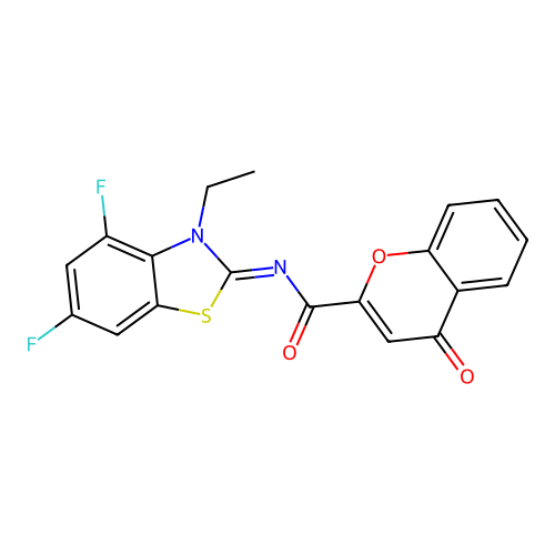 N-(3-ethyl-4,6-difluoro-1,3-benzothiazol-2-ylidene)-4-oxochromene-2-carboxamide structure