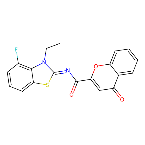 N-(3-ethyl-4-fluoro-1,3-benzothiazol-2-ylidene)-4-oxochromene-2-carboxamide structure