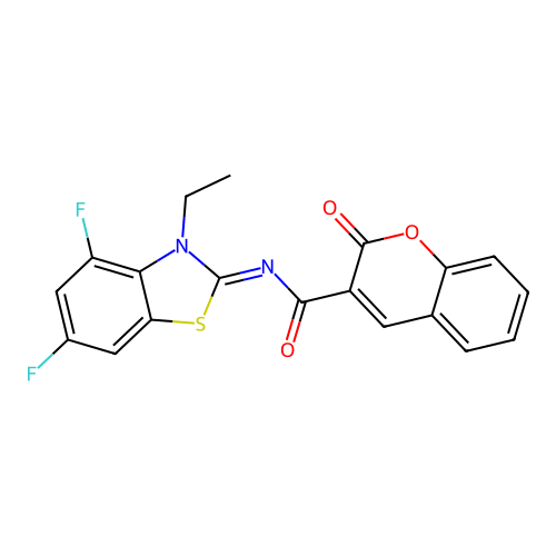 N-(3-ethyl-4,6-difluoro-1,3-benzothiazol-2-ylidene)-2-oxochromene-3-carboxamide structure
