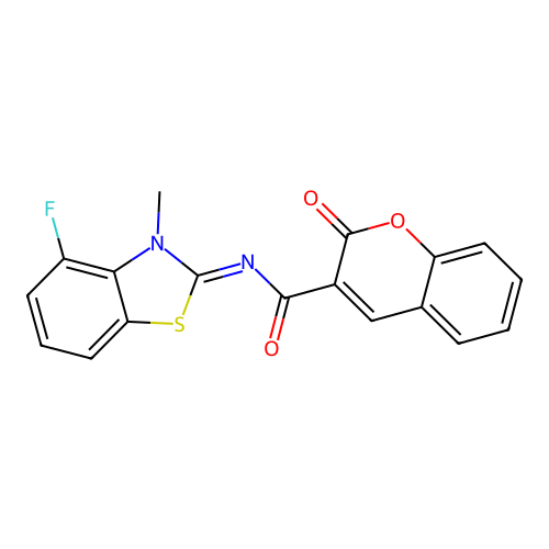N-(4-fluoro-3-methyl-1,3-benzothiazol-2-ylidene)-2-oxochromene-3-carboxamide structure