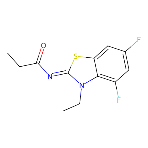 N-(3-ethyl-4,6-difluoro-1,3-benzothiazol-2-ylidene)propanamide structure