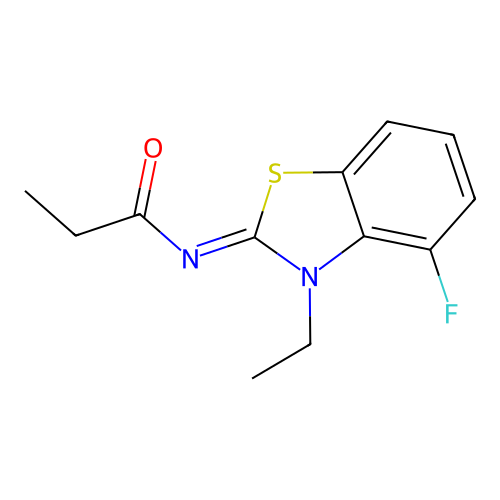 N-(3-ethyl-4-fluoro-1,3-benzothiazol-2-ylidene)propanamide structure