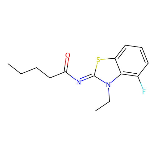 N-(3-ethyl-4-fluoro-1,3-benzothiazol-2-ylidene)pentanamide structure