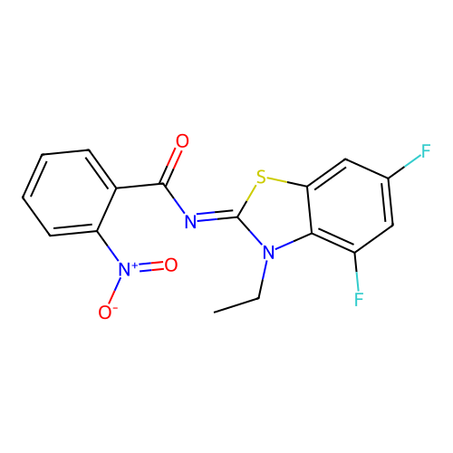 N-(3-ethyl-4,6-difluoro-1,3-benzothiazol-2-ylidene)-2-nitrobenzamide structure