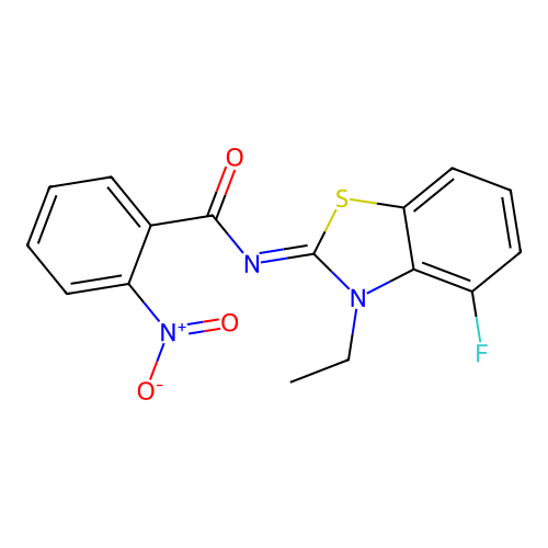 N-(3-ethyl-4-fluoro-1,3-benzothiazol-2-ylidene)-2-nitrobenzamide structure