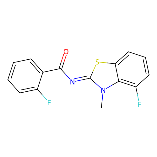 2-fluoro-N-(4-fluoro-3-methyl-1,3-benzothiazol-2-ylidene)benzamide structure