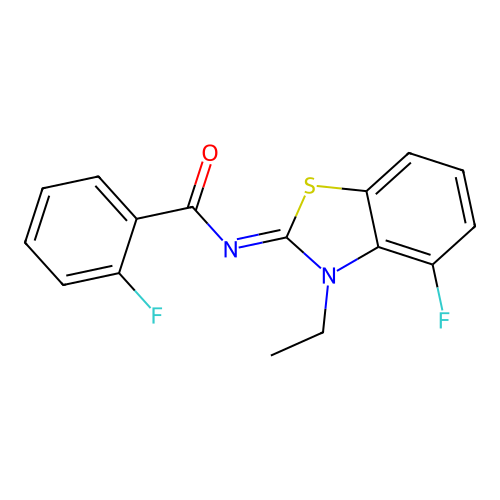 N-(3-ethyl-4-fluoro-1,3-benzothiazol-2-ylidene)-2-fluorobenzamide structure