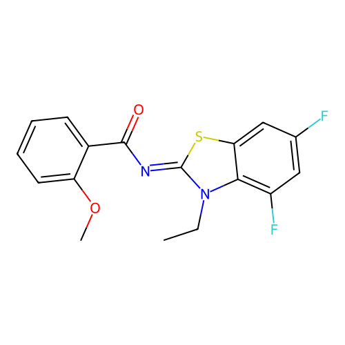 N-(3-ethyl-4,6-difluoro-1,3-benzothiazol-2-ylidene)-2-methoxybenzamide structure
