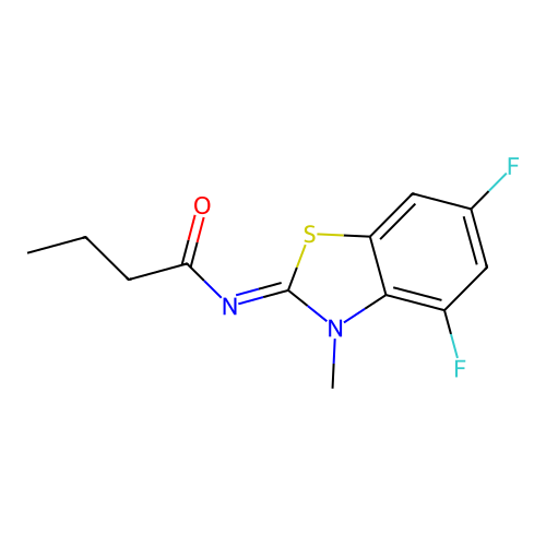 N-(4,6-difluoro-3-methyl-1,3-benzothiazol-2-ylidene)butanamide structure