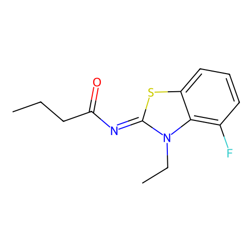 N-(3-ethyl-4-fluoro-1,3-benzothiazol-2-ylidene)butanamide structure