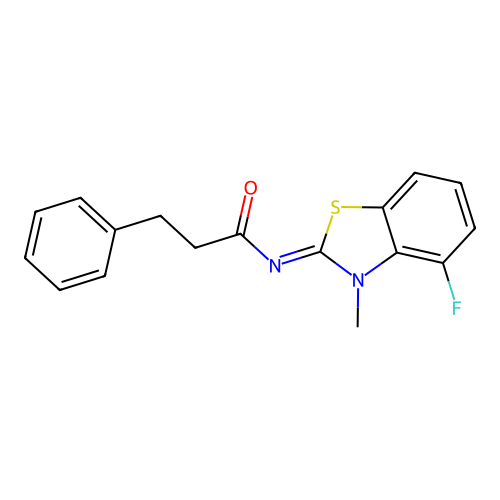 N-(4-fluoro-3-methyl-1,3-benzothiazol-2-ylidene)-3-phenylpropanamide structure