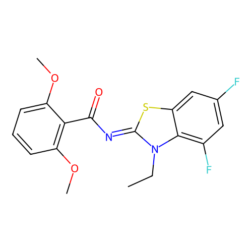N-(3-ethyl-4,6-difluoro-1,3-benzothiazol-2-ylidene)-2,6-dimethoxybenzamide structure