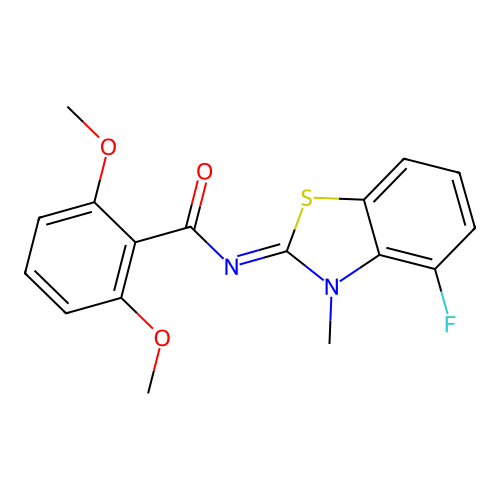 N-(4-fluoro-3-methyl-1,3-benzothiazol-2-ylidene)-2,6-dimethoxybenzamide structure