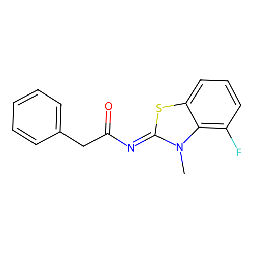 N-(4-fluoro-3-methyl-1,3-benzothiazol-2-ylidene)-2-phenylacetamide structure