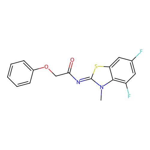 N-(4,6-difluoro-3-methyl-1,3-benzothiazol-2-ylidene)-2-phenoxyacetamide structure