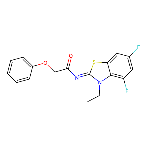 N-(3-ethyl-4,6-difluoro-1,3-benzothiazol-2-ylidene)-2-phenoxyacetamide structure