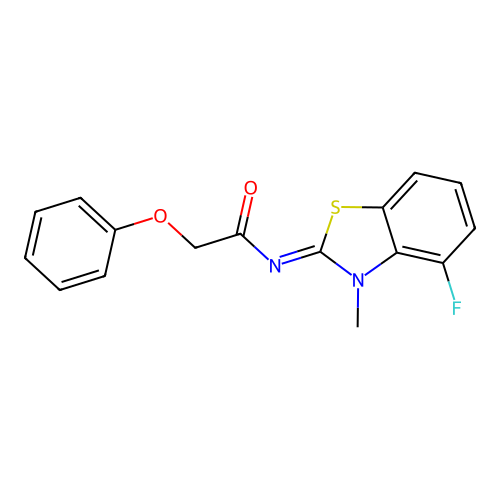 N-(4-fluoro-3-methyl-1,3-benzothiazol-2-ylidene)-2-phenoxyacetamide structure