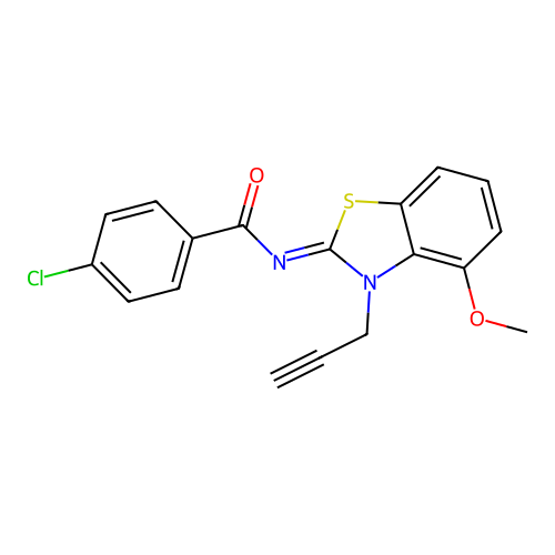 4-chloro-N-(4-methoxy-3-prop-2-ynyl-1,3-benzothiazol-2-ylidene)benzamide structure