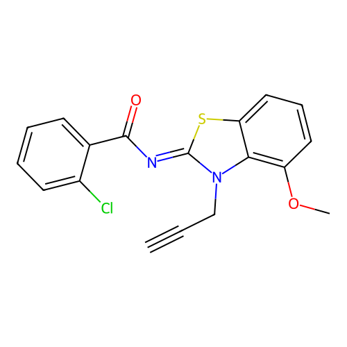 2-chloro-N-(4-methoxy-3-prop-2-ynyl-1,3-benzothiazol-2-ylidene)benzamide structure