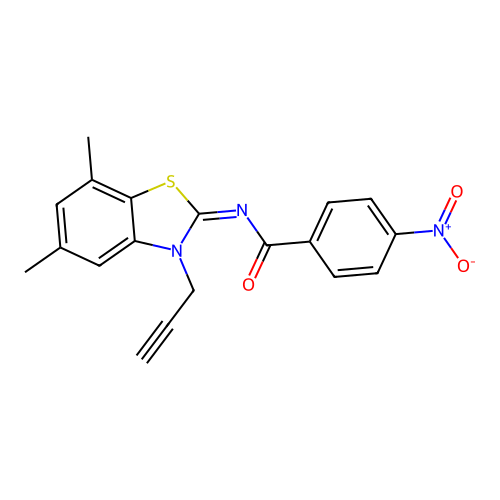 N-(5,7-dimethyl-3-prop-2-ynyl-1,3-benzothiazol-2-ylidene)-4-nitrobenzamide structure