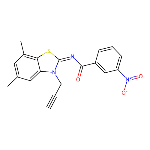 N-(5,7-dimethyl-3-prop-2-ynyl-1,3-benzothiazol-2-ylidene)-3-nitrobenzamide structure