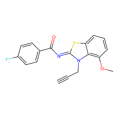 4-fluoro-N-(4-methoxy-3-prop-2-ynyl-1,3-benzothiazol-2-ylidene)benzamide structure