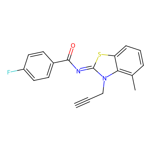 4-fluoro-N-(4-methyl-3-prop-2-ynyl-1,3-benzothiazol-2-ylidene)benzamide structure