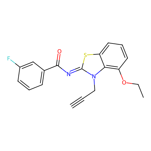 N-(4-ethoxy-3-prop-2-ynyl-1,3-benzothiazol-2-ylidene)-3-fluorobenzamide structure