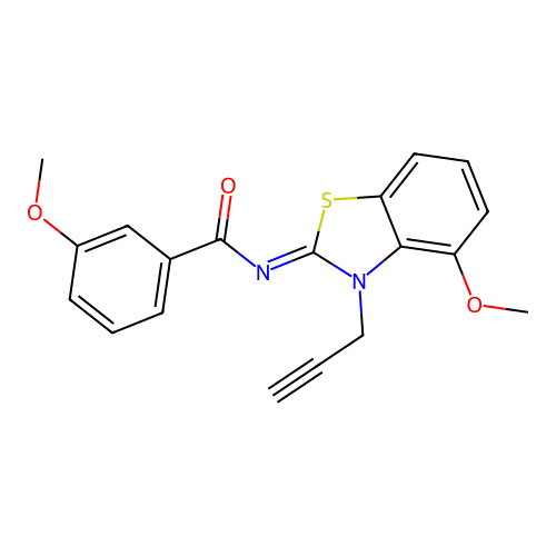 3-methoxy-N-(4-methoxy-3-prop-2-ynyl-1,3-benzothiazol-2-ylidene)benzamide structure