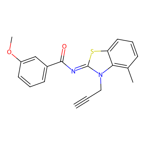 3-methoxy-N-(4-methyl-3-prop-2-ynyl-1,3-benzothiazol-2-ylidene)benzamide structure