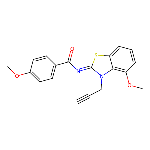4-methoxy-N-(4-methoxy-3-prop-2-ynyl-1,3-benzothiazol-2-ylidene)benzamide structure