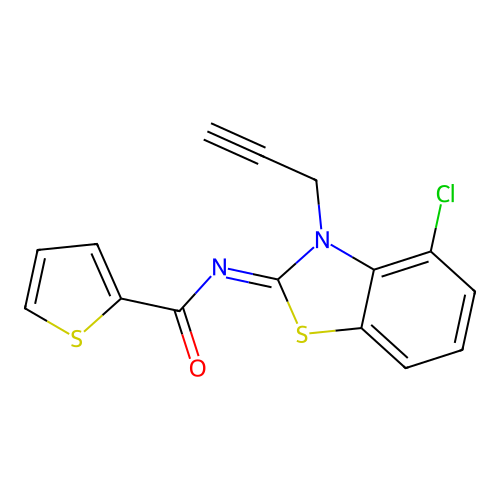 N-(4-chloro-3-prop-2-ynyl-1,3-benzothiazol-2-ylidene)thiophene-2-carboxamide structure