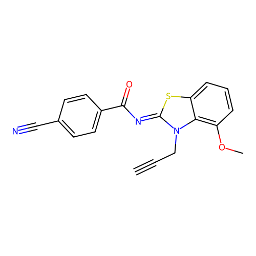 4-cyano-N-(4-methoxy-3-prop-2-ynyl-1,3-benzothiazol-2-ylidene)benzamide structure