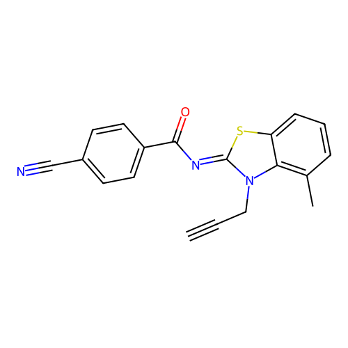 4-cyano-N-(4-methyl-3-prop-2-ynyl-1,3-benzothiazol-2-ylidene)benzamide structure