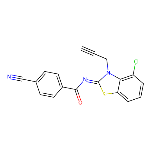 N-(4-chloro-3-prop-2-ynyl-1,3-benzothiazol-2-ylidene)-4-cyanobenzamide structure