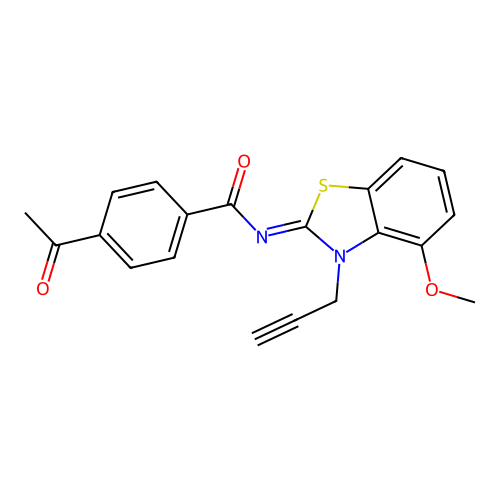 4-acetyl-N-(4-methoxy-3-prop-2-ynyl-1,3-benzothiazol-2-ylidene)benzamide structure