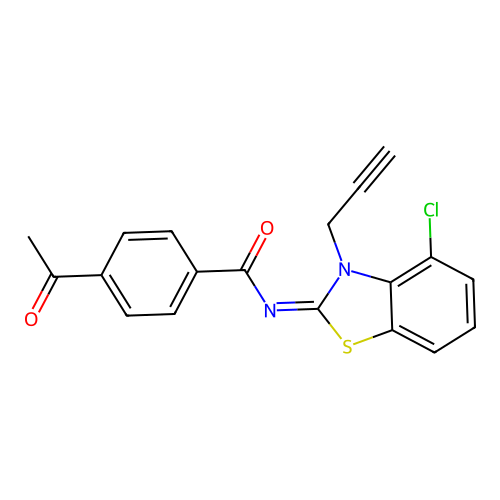 4-acetyl-N-(4-chloro-3-prop-2-ynyl-1,3-benzothiazol-2-ylidene)benzamide structure
