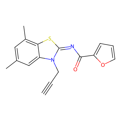 N-(5,7-dimethyl-3-prop-2-ynyl-1,3-benzothiazol-2-ylidene)furan-2-carboxamide structure