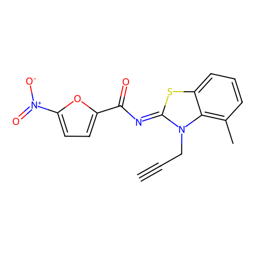 N-(4-methyl-3-prop-2-ynyl-1,3-benzothiazol-2-ylidene)-5-nitrofuran-2-carboxamide structure