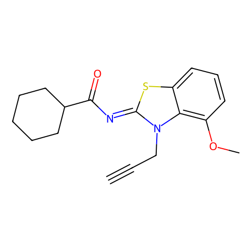 N-(4-methoxy-3-prop-2-ynyl-1,3-benzothiazol-2-ylidene)cyclohexanecarboxamide structure