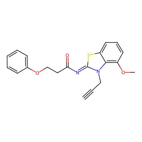 N-(4-methoxy-3-prop-2-ynyl-1,3-benzothiazol-2-ylidene)-3-phenoxypropanamide structure