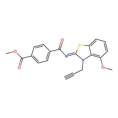 Methyl 4-[(4-methoxy-3-prop-2-ynyl-1,3-benzothiazol-2-ylidene)carbamoyl]benzoate structure