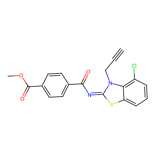 Methyl 4-[(4-chloro-3-prop-2-ynyl-1,3-benzothiazol-2-ylidene)carbamoyl]benzoate structure