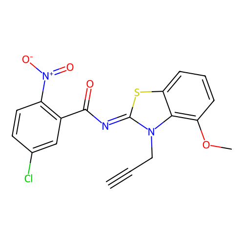 5-chloro-N-(4-methoxy-3-prop-2-ynyl-1,3-benzothiazol-2-ylidene)-2-nitrobenzamide structure