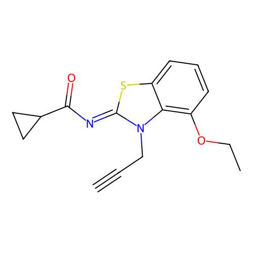 N-(4-ethoxy-3-prop-2-ynyl-1,3-benzothiazol-2-ylidene)cyclopropanecarboxamide structure