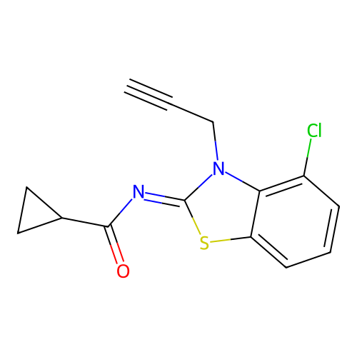 N-(4-chloro-3-prop-2-ynyl-1,3-benzothiazol-2-ylidene)cyclopropanecarboxamide structure