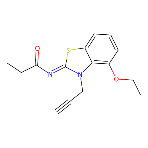 N-(4-ethoxy-3-prop-2-ynyl-1,3-benzothiazol-2-ylidene)propanamide structure