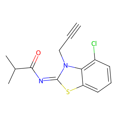 N-(4-chloro-3-prop-2-ynyl-1,3-benzothiazol-2-ylidene)-2-methylpropanamide structure